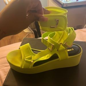 Lime green wedge sandals